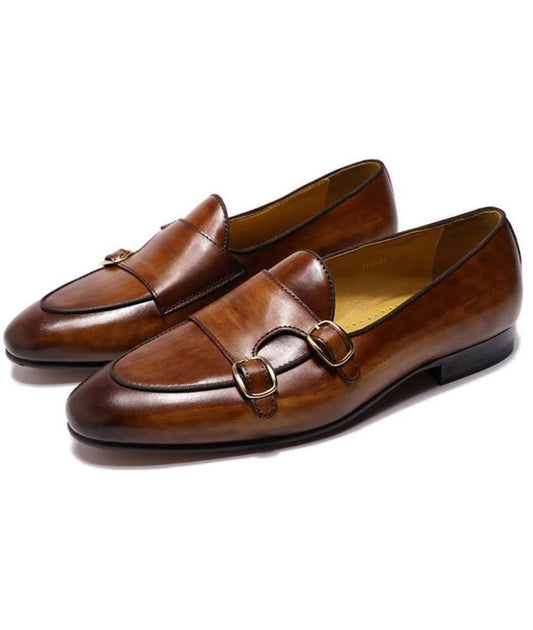 Men’s Slip On Patent Leather Loafers in Coffee Brown