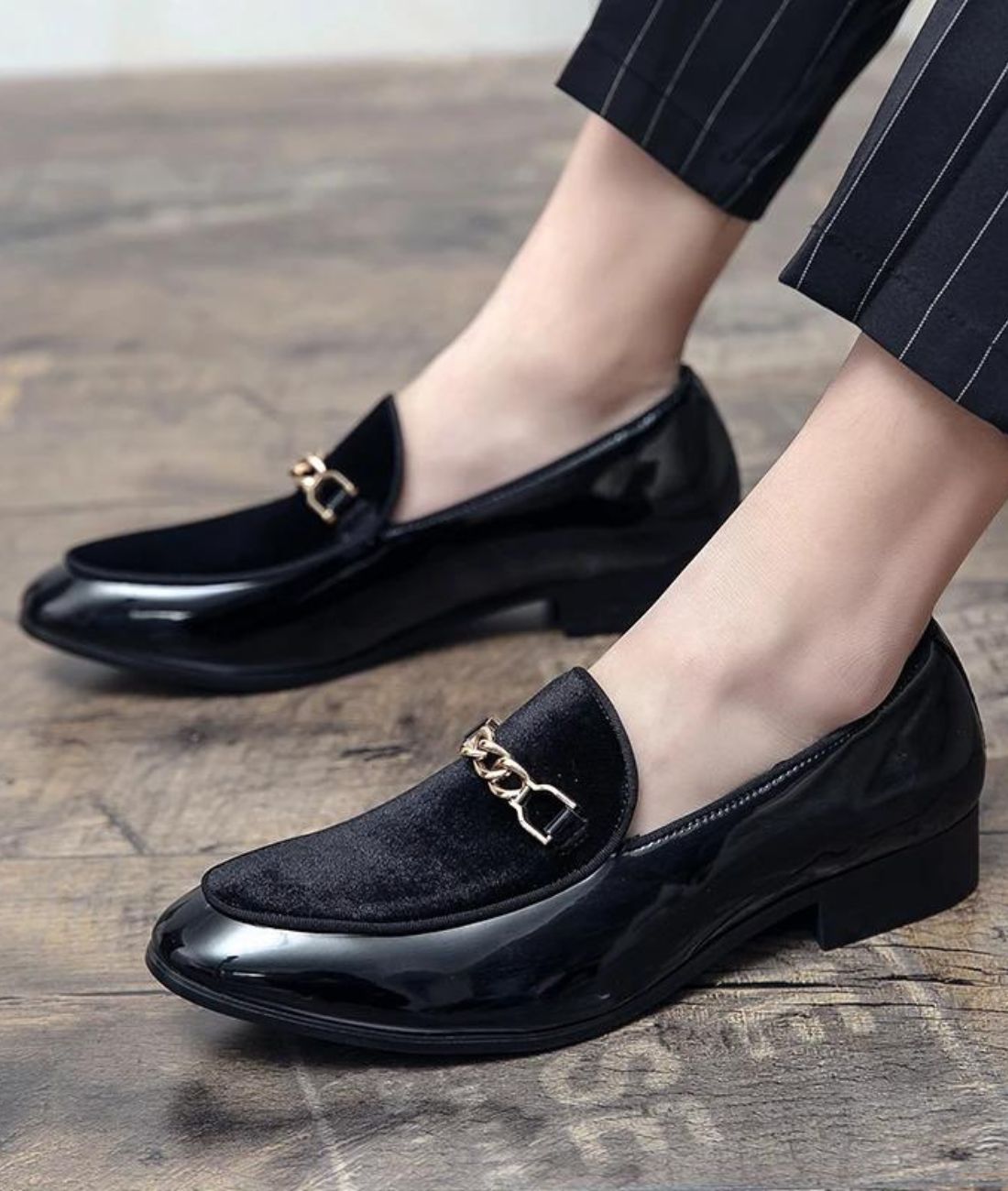 Men’s Horsebit Patent Leather Loafers Deep Black