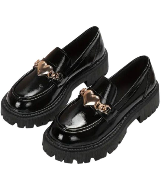 Women’s Chunky Patent Leather Loafers Deep Black