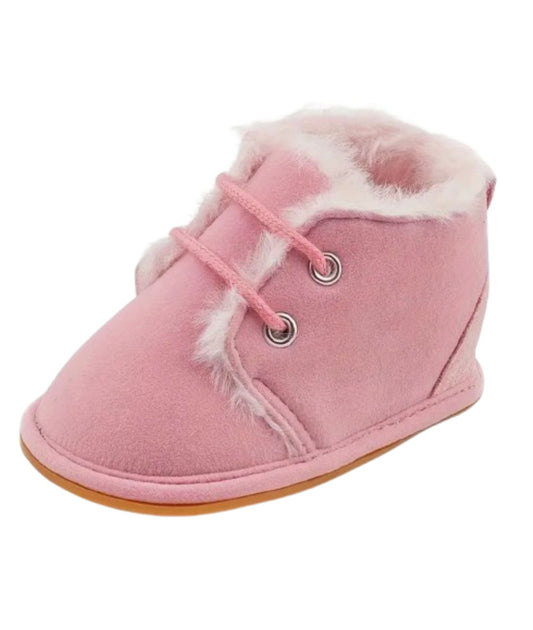 Baby Lace Up Suede Loafers Fuchsia