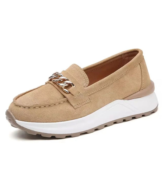 Women’s Platform Leather Loafers Sand Beige