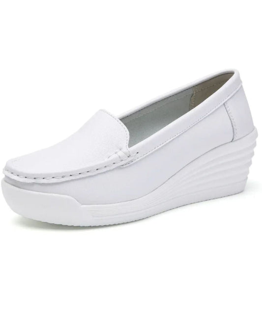 Women’s Heeled Patent Leather Loafers Off White