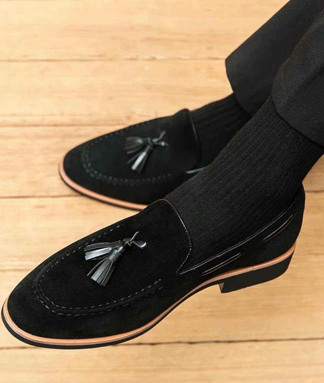 Men’s Tassel Suede Loafers Deep Black