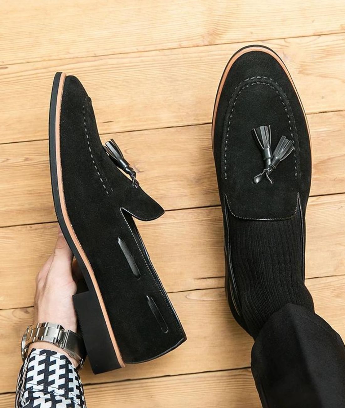 Men’s Tassel Suede Loafers Deep Black
