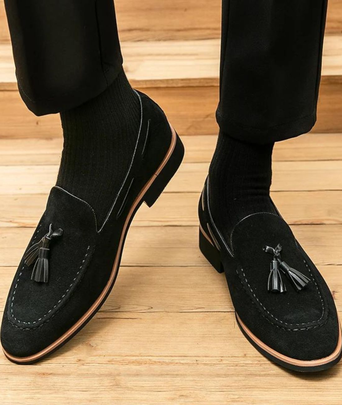 Men’s Tassel Suede Loafers Deep Black