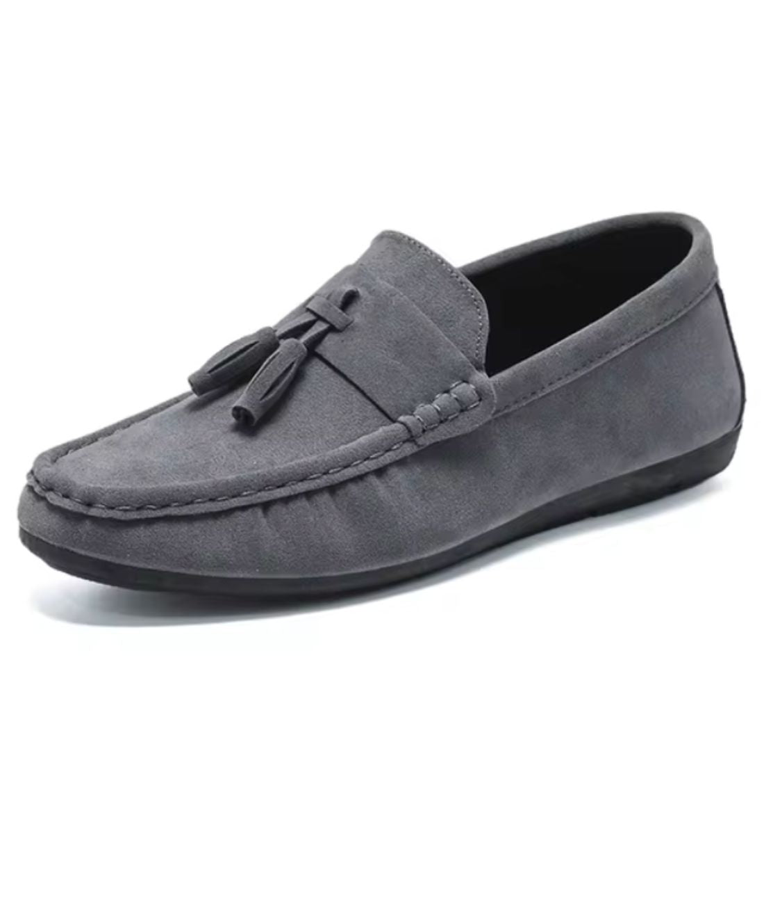 Men’s Tassel Suede Loafers Grey Pointed Toe Patent