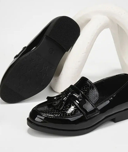 Boys Low Heel Patent Leather Loafers Deep Black