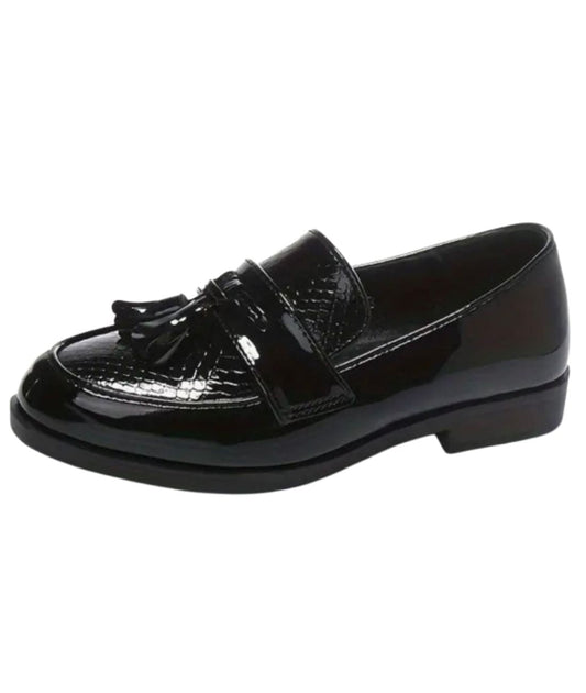 Boys Low Heel Patent Leather Loafers Deep Black