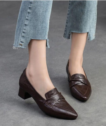 Women’s Low Heel Leather Loafers Coffee Brown
