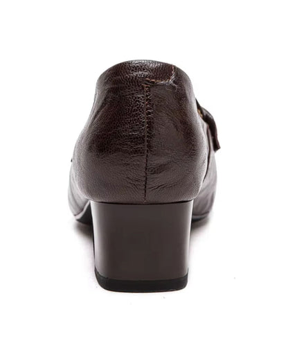 Women’s Low Heel Leather Loafers Coffee Brown