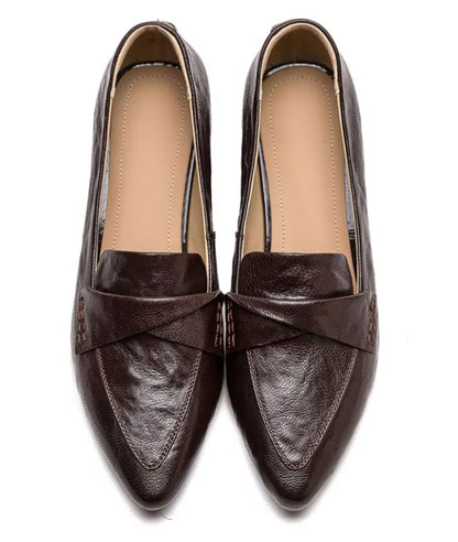 Women’s Low Heel Leather Loafers Coffee Brown
