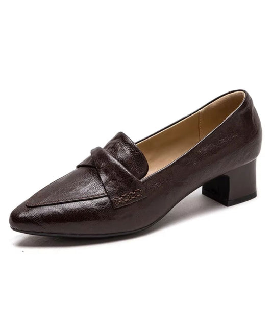 Women’s Low Heel Leather Loafers Coffee Brown