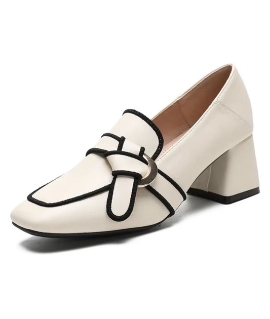Women’s Heeled Leather Loafers Off White