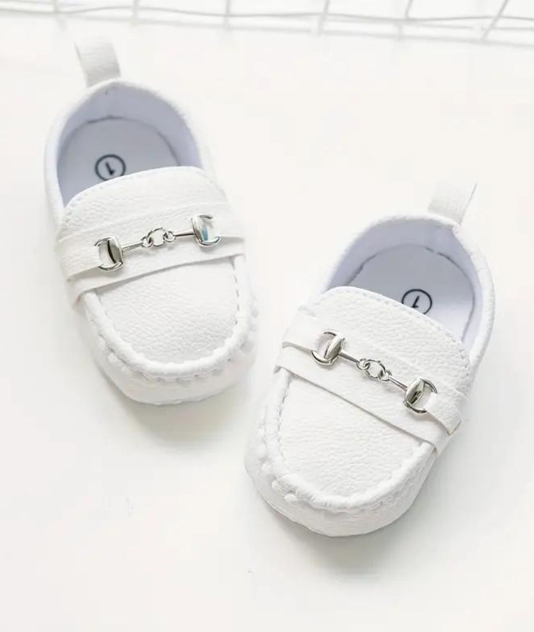 Baby Horsebit Leather Loafers Off White Pointed Toe