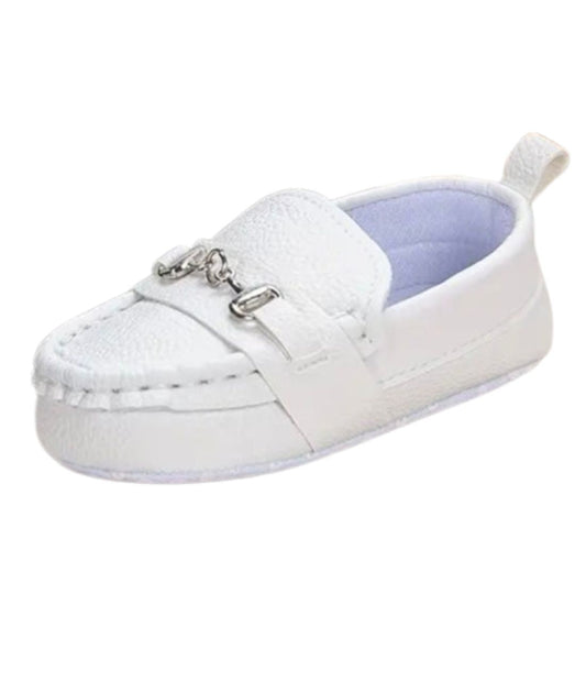 Baby Horsebit Leather Loafers Off White Pointed Toe
