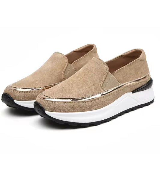 Women’s Slip On Patent Leather Loafers Sand Beige