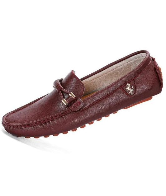 Men’s Driving Leather Loafers Burgundy Gold Horsebit Buckle