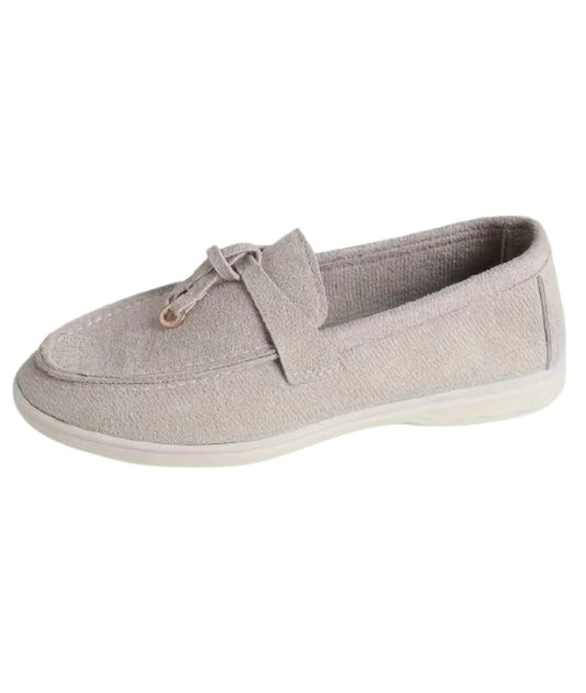 Women’s Slip On Synthetic Leather Loafers in Sand Beige