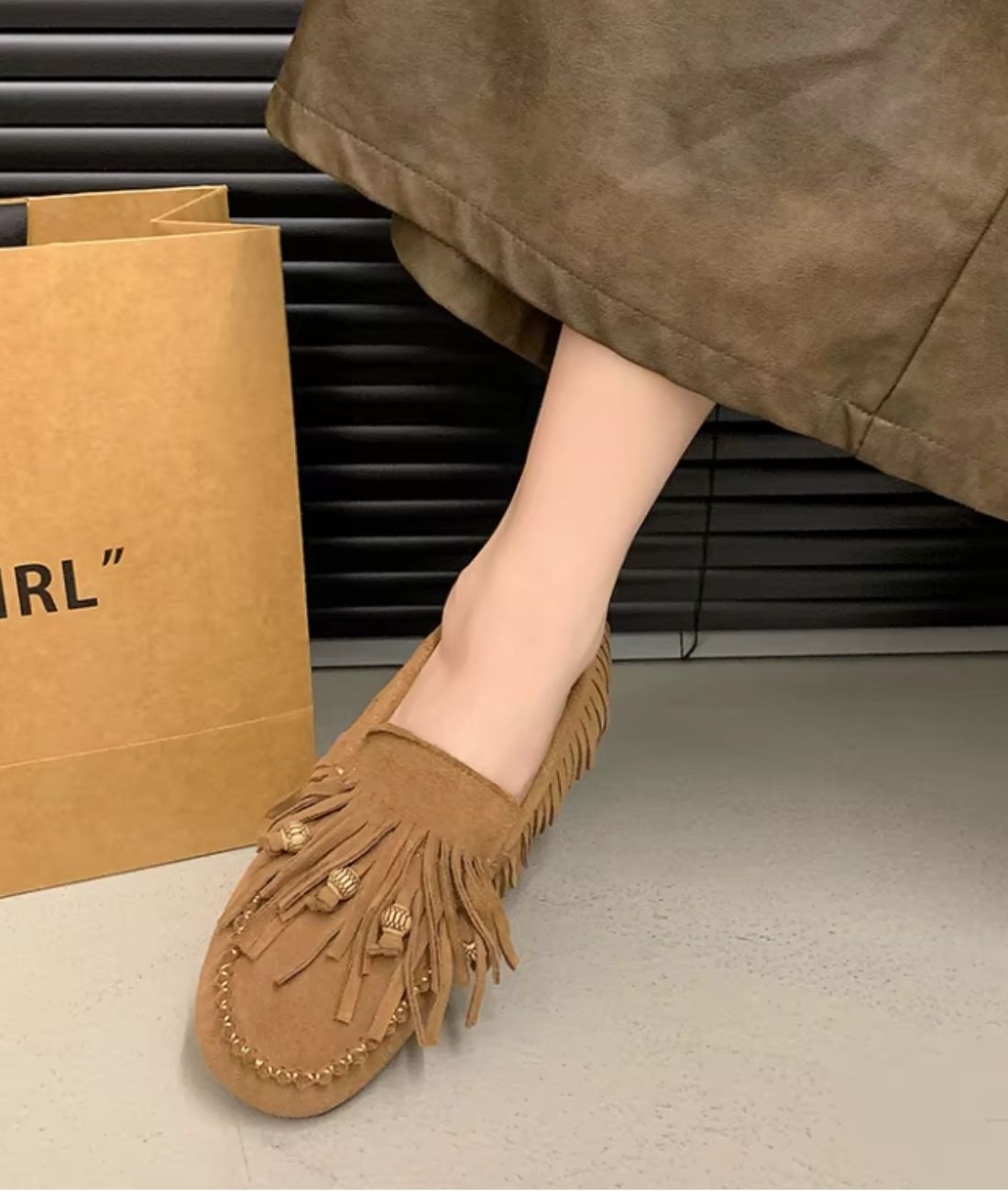 Women’s Tassel Suede Loafers Camel