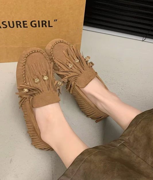 Women’s Tassel Suede Loafers Camel