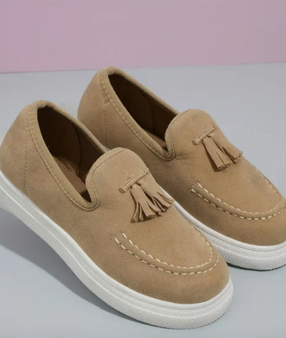 Men’s Tassel Suede Loafers Sand Beige