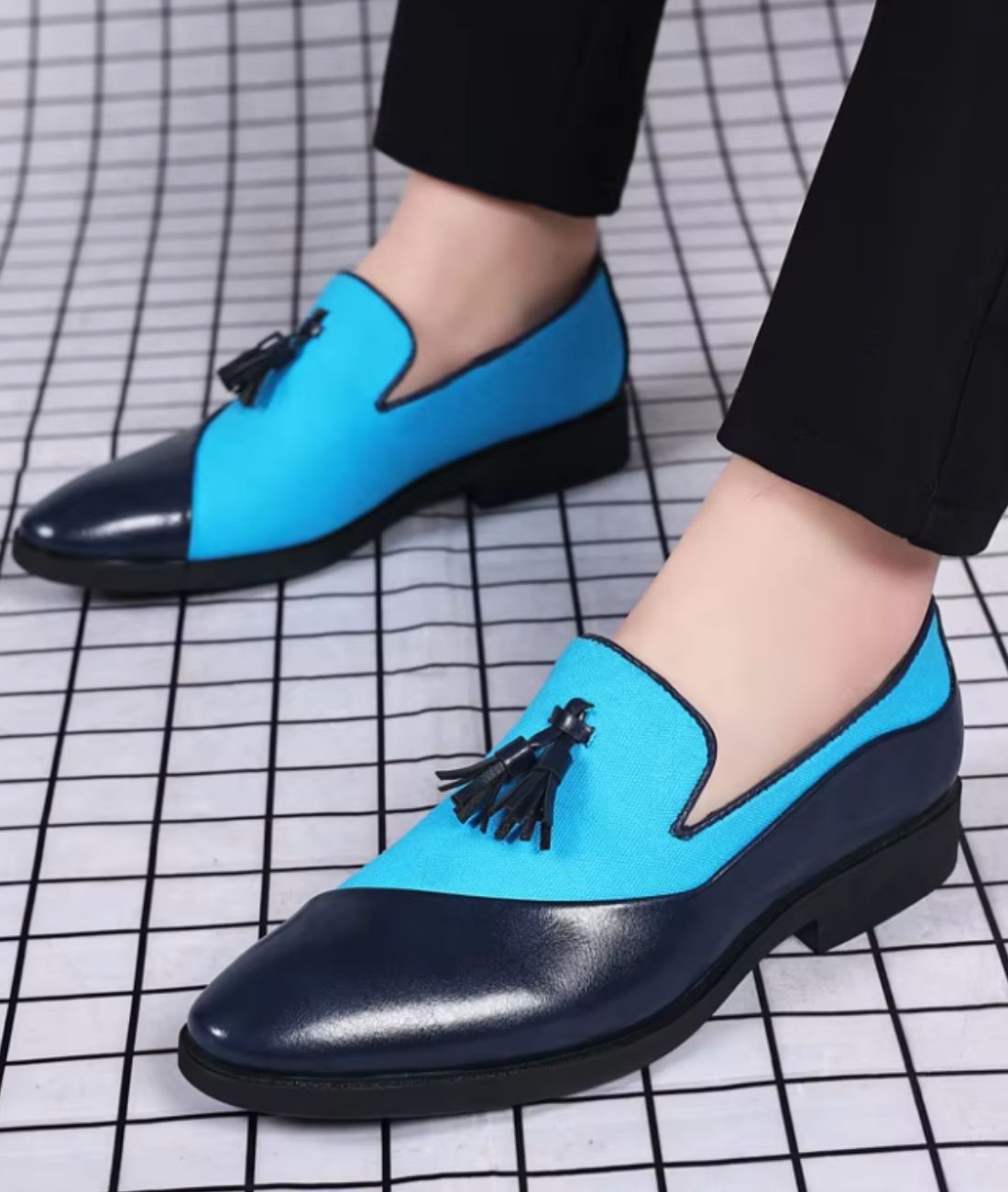Men’s Pointed Tassel Leather Loafers Blue