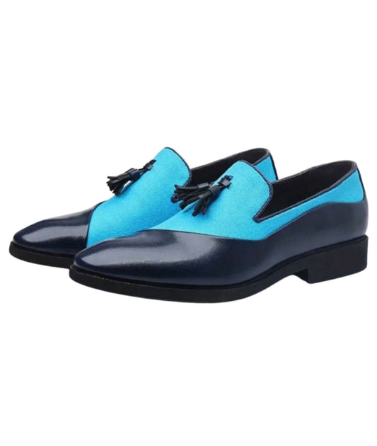 Men’s Pointed Tassel Leather Loafers Blue