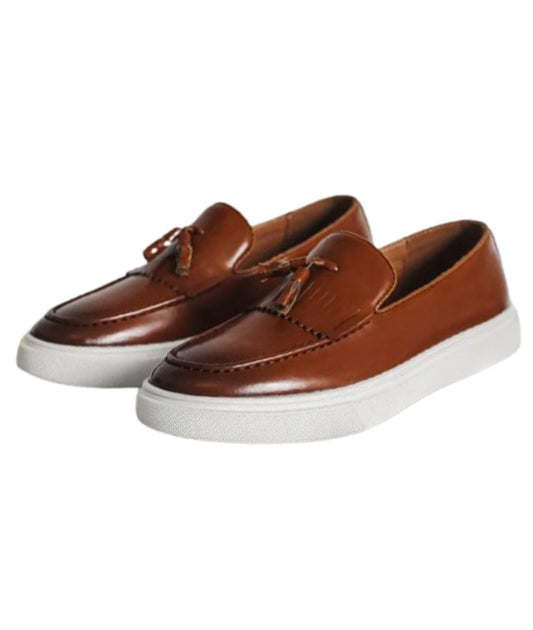 Men’s Tassel Patent Leather Loafers Cognac Brown Pointed Toe