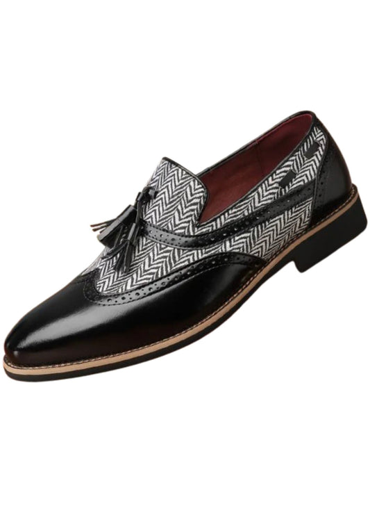Men’s Tassel Patent Leather Loafers Deep Black Pointed Toe