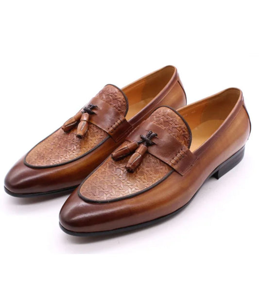 Women’s Tassel Patent Leather Loafers Coffee Brown