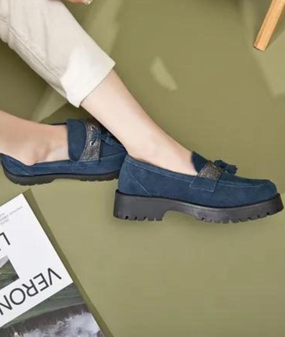 Women’s Tassel Suede Loafers Navy