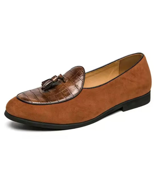 Men’s Round Toe Slip On Suede Loafers Coffee Brown