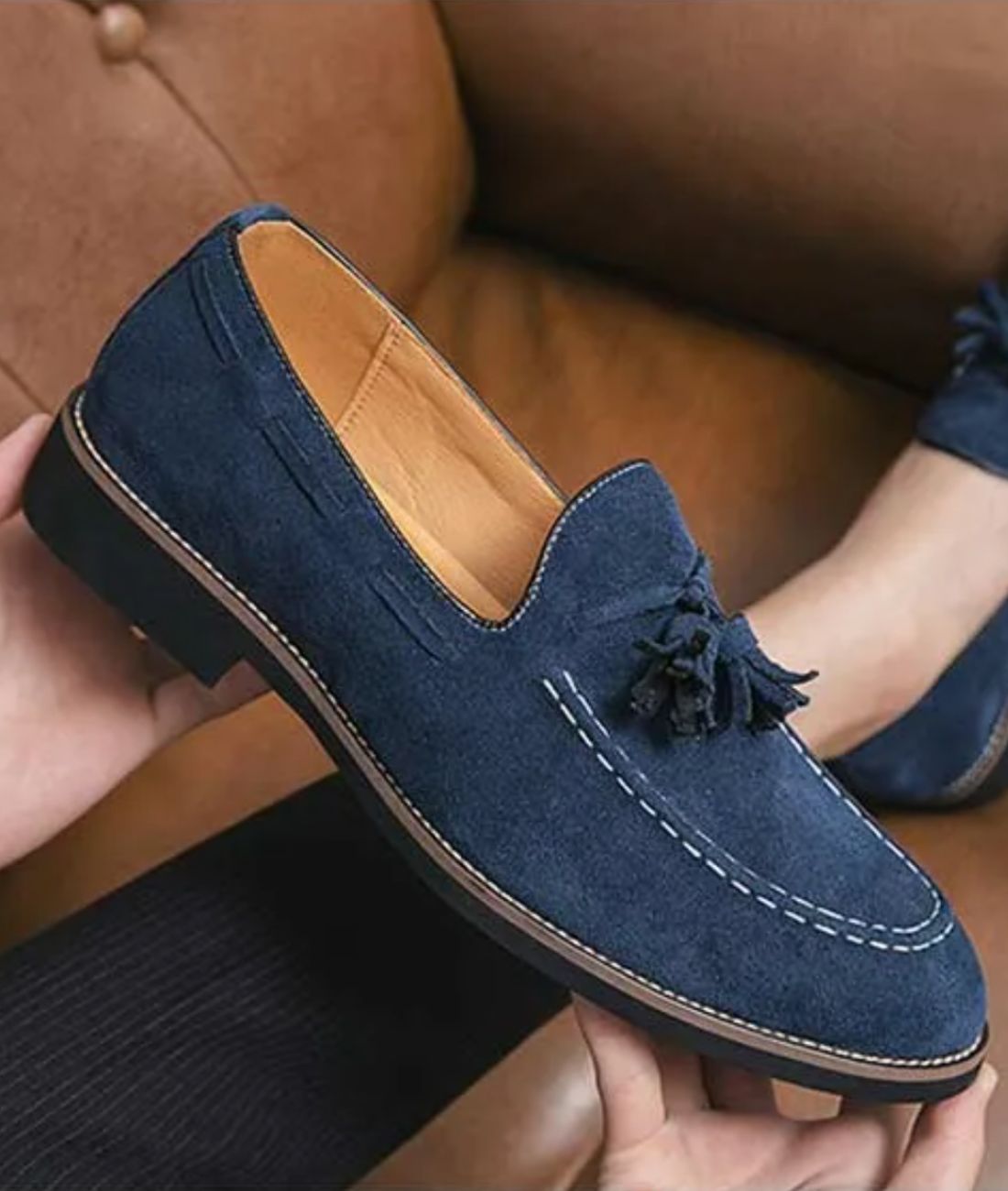 Men’s Tassel Suede Loafers Navy