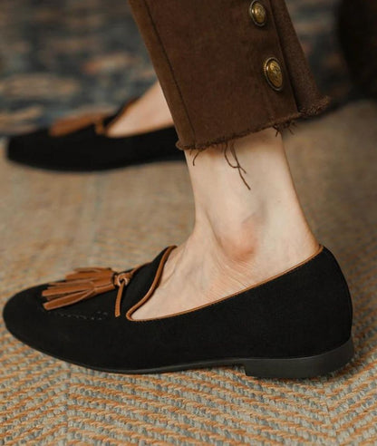 Women’s Tassel Suede Loafers Deep Black