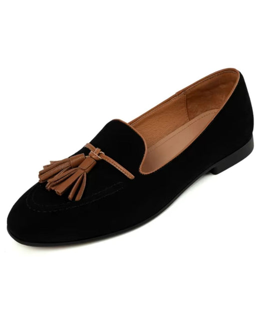 Women’s Tassel Suede Loafers Deep Black