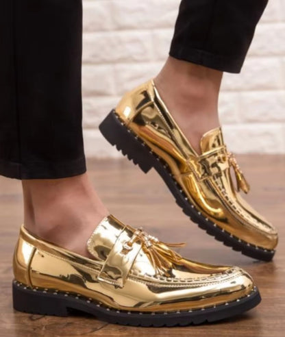 Men’s Tassel Patent Leather Loafers Camel