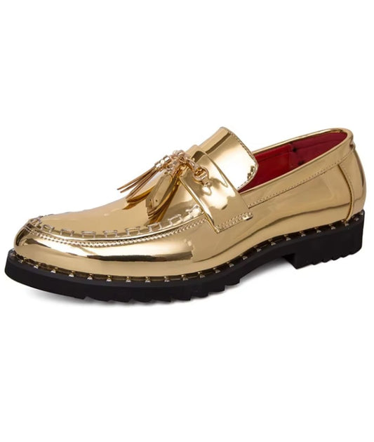 Men’s Tassel Patent Leather Loafers Camel