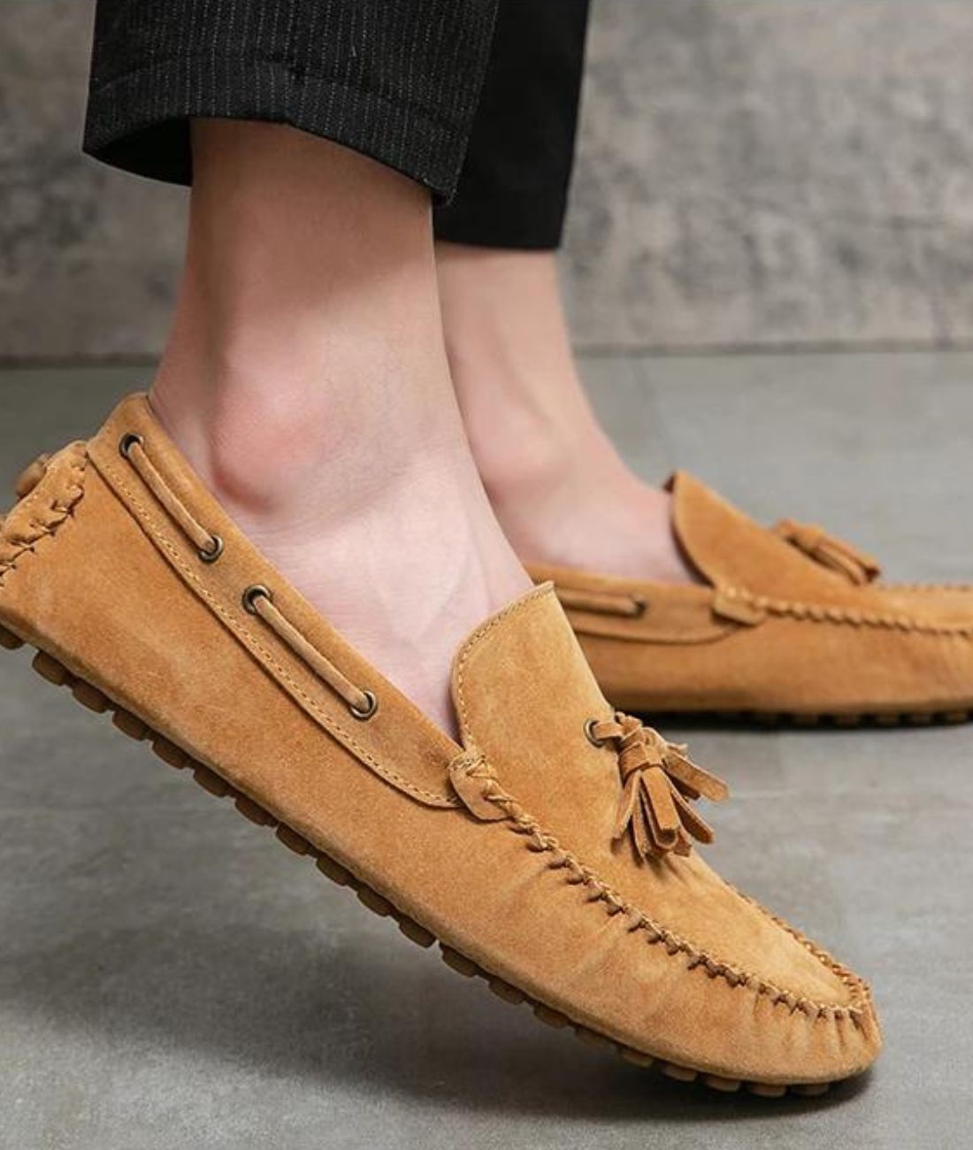 Men’s Tassel Suede Loafers Camel