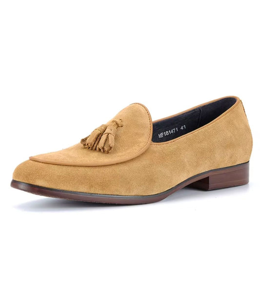 Mens Tassel Suede Loafers Camel