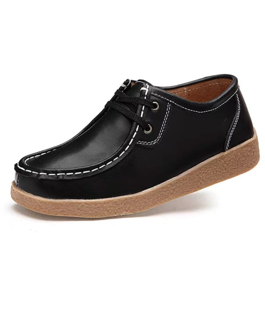 Women’s Lace Up Patent Leather Loafers Deep Black