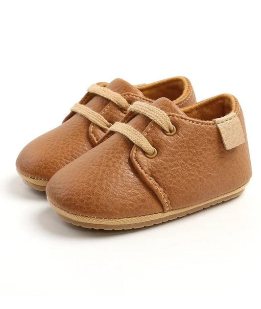 Baby Lace Up Leather Loafers Coffee Brown