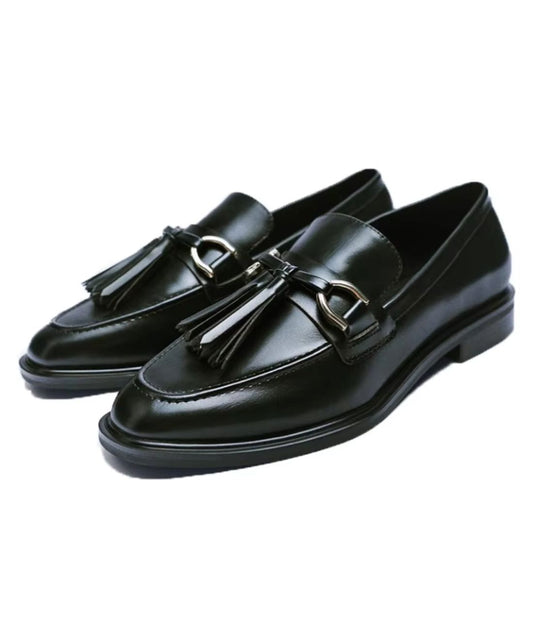 Men’s Tassel Patent Leather Loafers in Deep Black