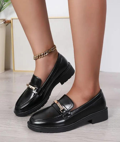 Women’s Low Heel Synthetic Leather Loafers Deep Black