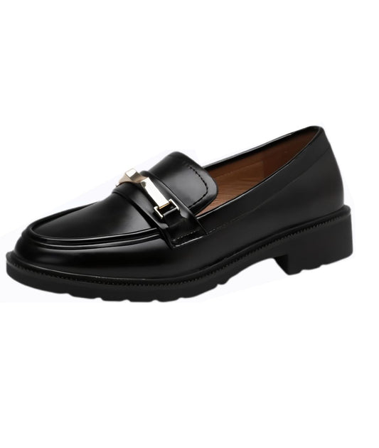 Women’s Low Heel Synthetic Leather Loafers Deep Black