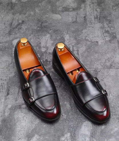 Men’s Slip On Patent Leather Loafers Burgundy