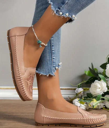 Women’s Slip On Leather Loafers Sand Beige