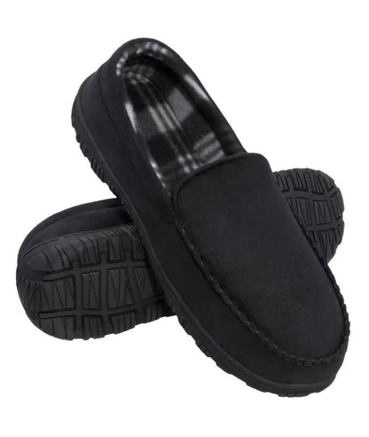 Men’s Slip On Leather Loafers Deep Black Textured Sole