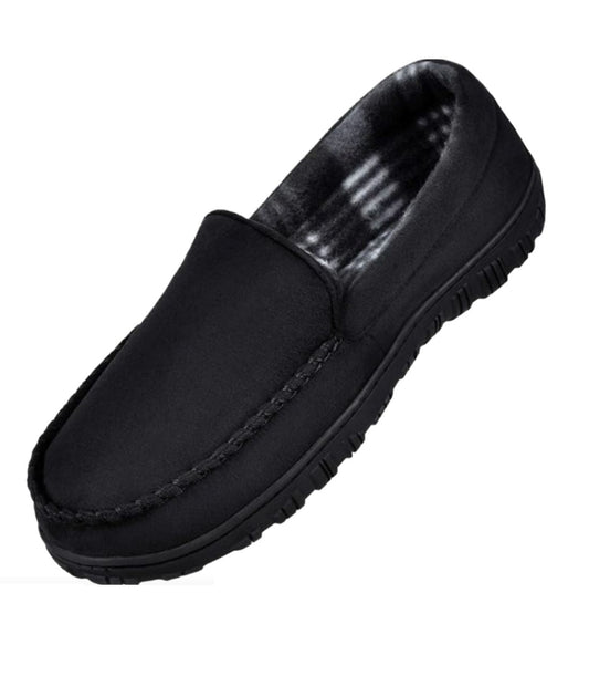 Men’s Slip On Leather Loafers Deep Black Textured Sole
