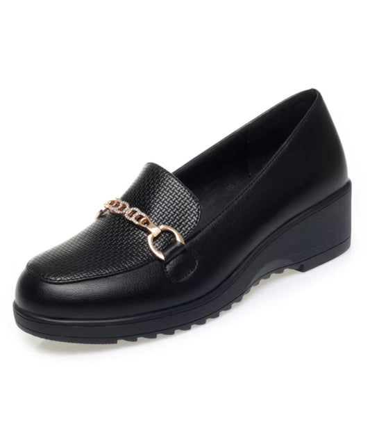 Women’s Heeled Leather Loafers Deep Black