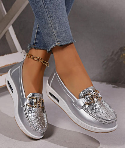 Women’s Platform Leather Loafers Grey